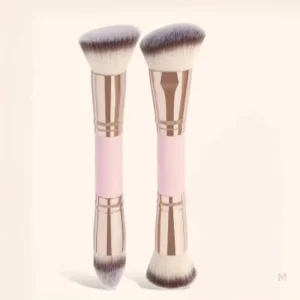 Portable Double-Ended Makeup Brush with Soft Synthetic Wooden Handle Blending Eye Use Face Eye Concealer Compatible 2-Piece Set