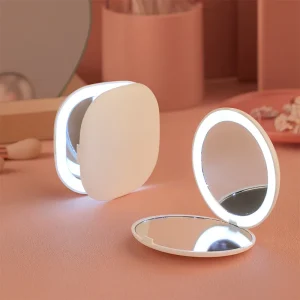 Portable Duty Free Customize LED Makeup Mirror Round & Square Double Sided Magnify Glass Foldable Pocket Mini Cosmetic Mirror