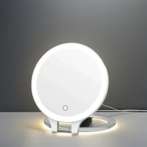 Portable Foldable Travel Vanity Mirror 3 Color LED Light 10x Magnifying Rechargeable Desk LED Adjustable Double Sided