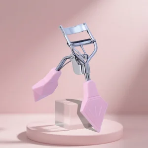 Portable Hot Pink Eyelash Curler Stainless Steel Eyelash Lift Curler With Rhombus Silicone Handle