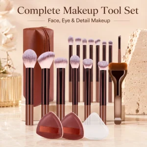Portable Luxury Synthetic Hair OEM Beauty Tools with Powder Foundation Eye Brushes Travel Makeup Brush Set
