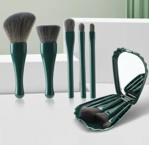 Portable Makeup Brush Set 5pcs Facial Powder Foundation Eyeshadow Cosmetic Brushes Set With Mirror Box