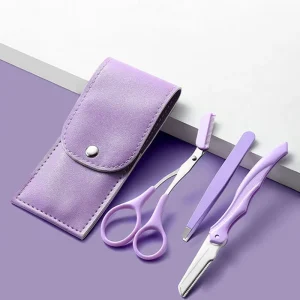Portable Makeup Tool Tweezers Scissors Foldable Eyebrow Shaving razor Grooming Kit Eyebrow Trimmer Set for Women and Lady