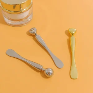 Portable Metal Makeup Spoon Gold Cosmetic Spatula for Precise Eye Cream Mixing and Facial Massage Device
