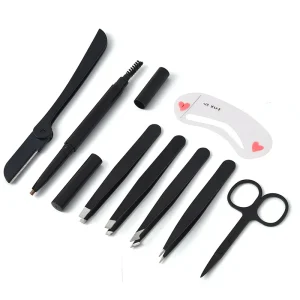 Portable Mini 8pcs Stainless Steel Eyebrow Trimmer Set Foldable Eyebrow Knife Double Eyebrow Brush Scissors Beauty Care Makeup