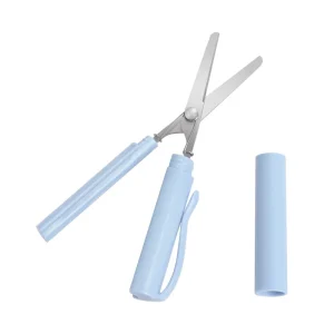 Portable Pen Shape Mini Lockable Grip Handle Stainless Steel Scissors for School Office Student Art and DIY Beauty Tool