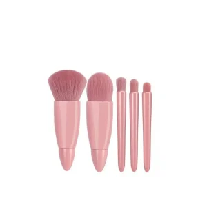 Portable Pink Makeup Brush Set with Mirror Includes Foundation Powder Blush Eyeshadow Lipstick for Face and Eye Makeup