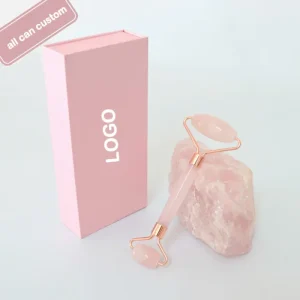 Portable Rose Quartz Facial Jade Roller and Gua Sha for Face Body Neck Massage Complete with Box