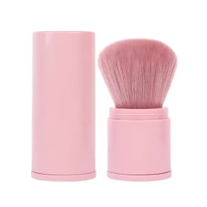 Portable Single Retractable Lid Makeup Short Handled Anti Aging Soft Bristles for Loose Powder Blush Application Synthetic Hair