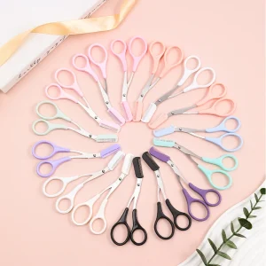 Portable Stainless Steel Eyebrow Trimmer Scissors With Comb Smooth Personal Care Makeup Scissors
