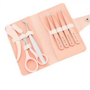 Portable Stainless Steel Eyebrow Tweezers Set Makeup Knife Scissors Golden Feather Clip Set Travel Kit False Eyelash Pointed