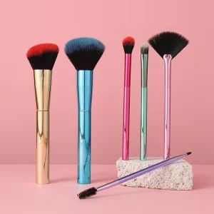 Portable Synthetic Hair Face & Eye Makeup Brush Set 6 Piece Custom Logo Colorful Eyeshadow Beauty Tools Shaving Brush