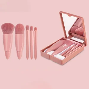 Portable Travel 5pcs Makeup Brushes Set Foundation Eyeshadow Brush Custom Logo Make up Brushes with Mirror