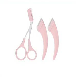 Portable Women’s Lady Eyebrow Grooming Kit Makeup Tool Stainless Steel Tweezers Scissors Slanted Tip Eyebrow Trimmer