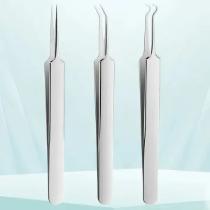 Precision Stainless Steel Blackhead Tweezers & Acne Needle Three Piece Set with Acne Clip Model TH
