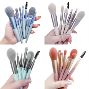 Premium Mini 8 Piece Travel Makeup Brush Set Fan Brush Soft Synthetic Bristles Thickened Alumina Tube Eyeshadow Eyebrow Pencil