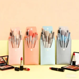 Premium Mini 8 Piece Travel Makeup Brush Set Soft Synthetic Bristles Fan Brush Thickened Alumina Tube Gift Kit for Face