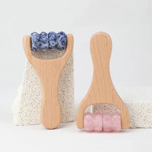 Premium Natural Jade Facial Body Massager 2 Dimpled Rolling Beads Beech Wood Handle Crystal Ball CE Certified Cellulite