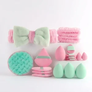 Premium Powder Puff Sponge 18pcs Kit Latex Free Water Absorbent Material Hair Band Wristband Cosmetic Supplies