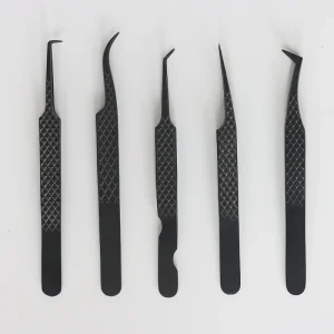 Premium Surgical Black Eyelash Extension Tweezers Anti Static Volume Lash Fan Making Tools for Salon Makeup Artist