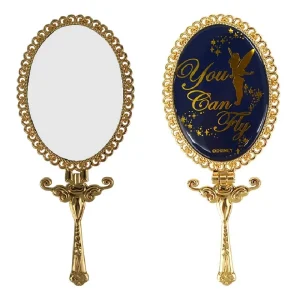 Princess Girl’s Gift Cute Handheld Cosmetic Portable Hand Makeup Compact Vanity Mirror Single Sided Lighted Foldable Silver