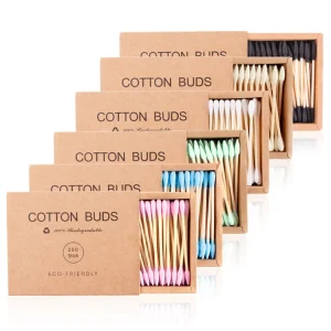 Private Label 200pcs Drawer Box Biodegradable Colorful Cotton Buds Eco Friendly Bamboo Ear Cotton Swabs