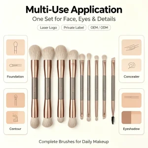 Private Label 9 Piece Dual Ended Face Concealer Vegan Luxury High Quality Custom Logo Professional Makeup Brush Set