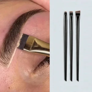 Private Label Custom Brand Professional Ultra Fine Thin Flat Angled Eyeliner Eyebrow Brush 3 Piece Synthetic Makeup Brush Set