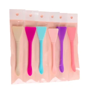 Private Label Double Head Silicone Spoon Skin Friendly Makeup Brush Peeling Applicator for Facial Mud Mask Blue Purple Pink