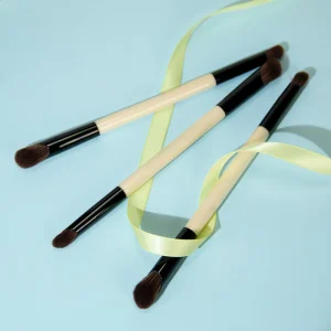 Private Label Dual Ended Eyeshadow Brush Synthetic Nylon Hair Black Aluminum Ferrule High density No Shedding for Beauty Gift