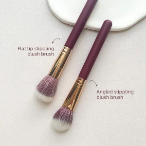 Private Label High Quality Goat Animal Hair Blush Single Makeup Brush Flat Head Double Layer Blending Purple Makeup Brushes