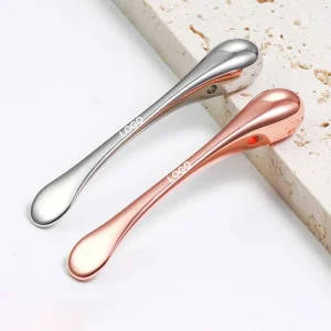 Private Label Laser Custom Logo Eye Cream Facial Scoop Mask Metal Rose Gold Mini Makeup Cosmetic Double Head Spoon