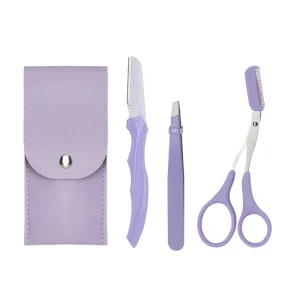 Private Label Portable 3 Piece Stainless Steel Eyebrow Kit Razor Scissors Comb Water Resistant Eco Friendly Skin Friendly