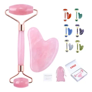 Private Label Rose Quartz Jade Roller and Gua Sha Set Anti aging Jade Roller Kit Natural Jade Guasha Stone Massage Set