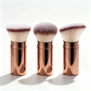 Private Label Synthetic Hair Angular Flat Brush Single Telescopic Powder Makeup Blush Brush Metal Handle Cheek Use