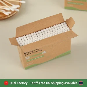 Private Label Thailand Factory 100pcs Cotton Swab Bamboo Stick Cotton Bud with Kraft Paper Box