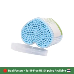 Private Label Thailand Factory 200Pcs Cotton Bud Double Blue Round Head OEM Stick Cotton Swabs with love Box