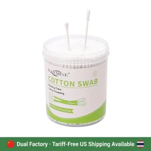 Private Label Thailand Factory Screw Ear Spoon Head Cotton Swab 400pcs Paper Stick Cotton Bud With Round Box