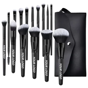 Private Logo 15pcs High Quality Makeup Brush Set Black Eye Face Foundation Makeup Tools Wood Handle Professional Makeup Brushes