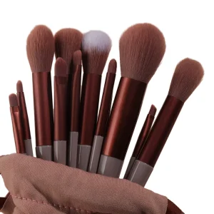 Professional 13pcs Makeup Brushes Set with Soft Synthetic Hair Powder Foundation Cosmetic Tool Kits in PU Bag Plastic Handle