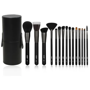 Professional 15pcs Makeup Brush Set with Black Wood Handle Foundation Eyeshadow Fan Brushes Cosmetics