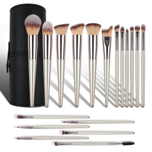 Professional 18 Piece Champagne Gold Makeup Brush Set Facial Loose Powder Blush Eye Shadow Concealer Blending Brush Makeup Tools