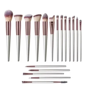Professional 18pcs Wood Handle Smudge Makeup Brush Set champagne High Quality Soft Vegan Face Foundation Powder Concealer