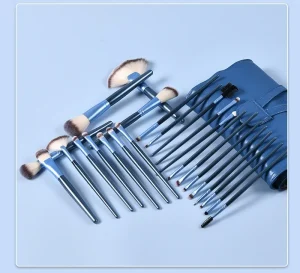 Professional 24 Piece Fiber Blue Makeup Brush Set with Storage Bag for Face Foundation Eyeshadow Concealer Eyeliner