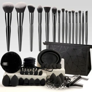Professional 49pcs Makeup Tool Pack Set Custom Logo Black Makeup Brushes Soft Foundation Sponge Headband Makeup Tools Set