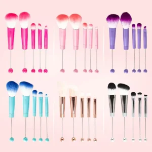 Professional 5-Piece Multicolor Makeup Brush Set for Women Beaded Metal Handle DIY Powder Blush Eyebrow Brushes for Gift