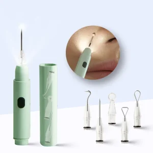 Professional 5 in 1 Pimple Popper Blackhead Tools Kit Electric Face Acne Removal Needle Comedone Extraction Tool With LED Light