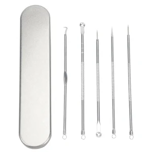 Professional 5pcs Blackhead Remover Extractor Tool Kit Face Acne Pimples Needles Set with Box for Beauty Salons