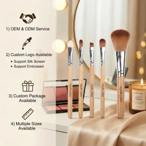 Professional 5pcs Makeup Brush Set Eco-friendly Wood Handle Synthetic Hair Portable Travel Cosmetic Brushes for Face and Eye
