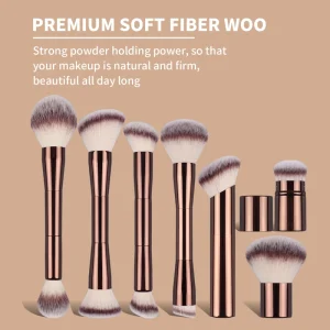 Professional 7 Piece Soft Vegan Synthetic Bristles Aluminum Handle Custom Logo Private Label Face Makeup Brush Set